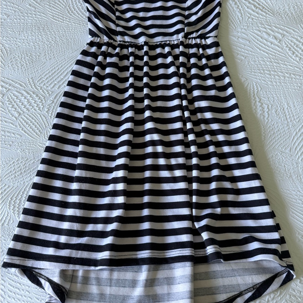 Rosebud Navy and White Striped Strapless Dress